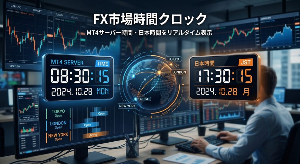 FX市場時間クロック｜MT4サーバー時間・日本時間をリアルタイム表示